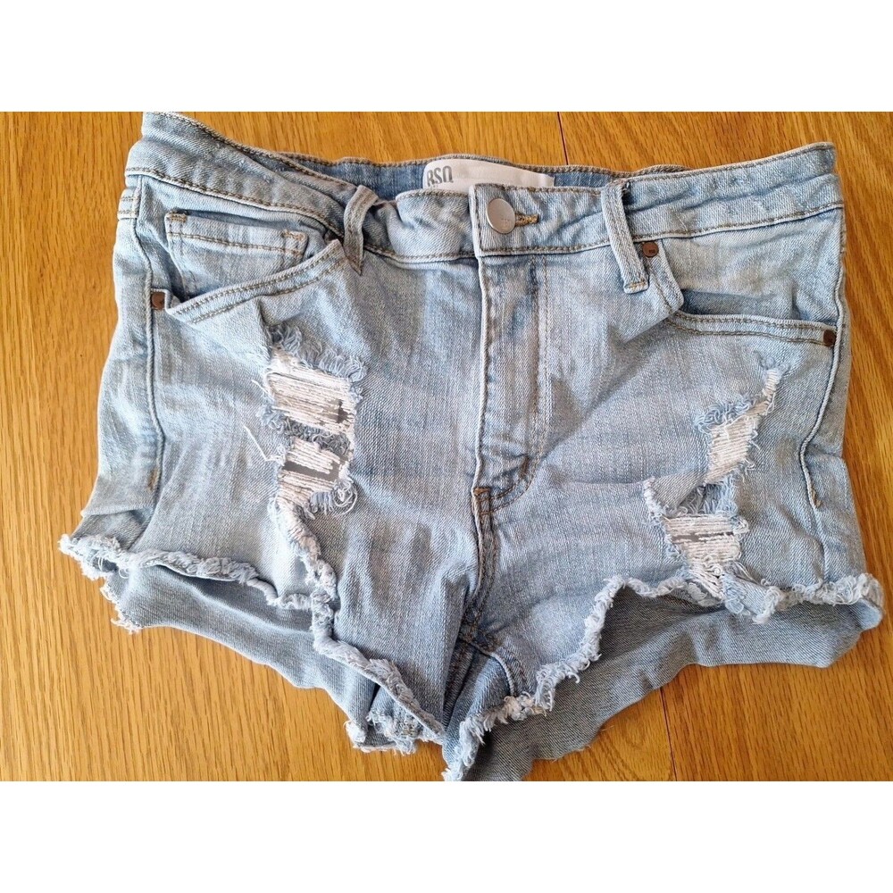 RSQ Jeans Womens Sexy Blue Wash Denim Shorts Sz 7 Cut Offs Distressed Mid Rise